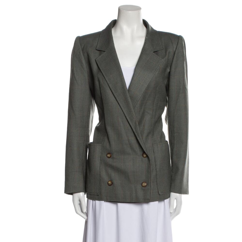 EMANUEL UNGARO PARIS Vintage Wool Blazer Houndstooth Pointed Collar Italy 42 EUC